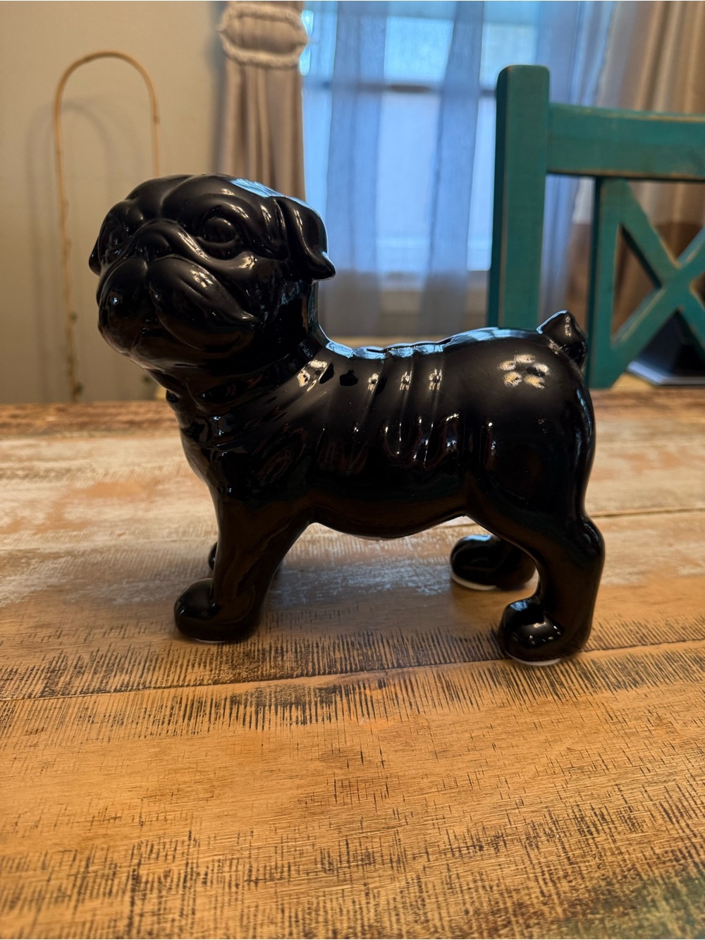 Black Ceramic Pug Figurine - Decorative Home Accent piggy bank